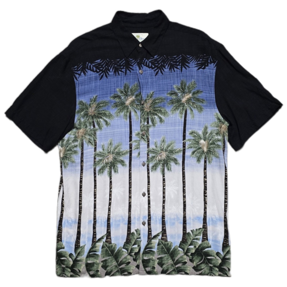 Island Shores Hawaiian Graphic Camp Shirt Mens M Double‎ Sided Rayon Tropical